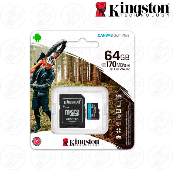 MEMORIA FLASH MICROSDXC KINGSTON CANVAS GO! PLUS 64GB CON ADAPTADOR SD